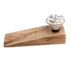 2 Pieces Blue Bird Golden Berry Ceramic Floral Wooden Door Stopper